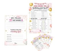fKiZanthene Lot de 30 cartes de jeu pour fête d'anniversaire pour filles double face 15 x 20 cm avec Who Knows The Birthday Girl Best My Favorite Memory Wishes pour la fête d'anniversaire d'une fille
