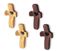 fKiZanthene Lot de 4 croix décoratives en bois de noyer avec forme de cœur pour accessoires de maison, décoration de table, idée cadeau pour la maison