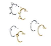 fKiZanthene Lot de 6 Faux Piercings C en Acier Argenté Anneaux Sans Trou Faux Piercing Nez et Faux Septum Clips de Lèvre pour Porter à la Maison ou lors de Sorties et Événements