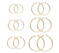 fKiZanthene Lot de 6 paires de boucles d'oreilles créoles dorées pour femme, grandes créoles en or avec 6 tailles, boucles d'oreilles classiques tendance pour un usage quotidien et les vacances