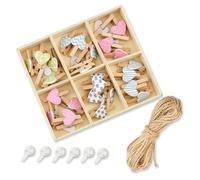 fKiZanthene Mini Pinces à Linge Bois Cœur Lot de 30, Pinces Décoratives en Bouleau pour Mini Pince a Linge Bois Déco, Affichage Photo, Fête, Mariage et Décor Maison