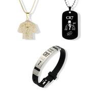 fKiZanthene Parure Bijoux Football Trois Pieces Collier Pendentif Et Bracelet En Acier Pour Enfant Et Adolescent Accessoire Mode A Porter A Domicile Exterieur Ecole