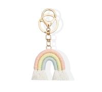 fKiZanthene Porte-clés en macramé arc-en-ciel tressé à la main pour femme en cordon de coton avec anneau en métal, pendentif de sac pour l'école, le travail, la voiture et la vie quotidienne