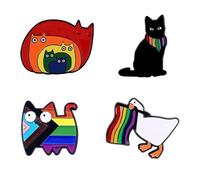 fKiZanthene Rainbow Pride Lot de 4 broches LGBT en métal avec motif animal oie et chat, accessoires de fierté pour vêtements et sacs