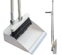 FKKFSS Pelle à poussière et balayette à long manche, tige d'extension verticale coupe-vent, ensemble balai pivotant (blanc)