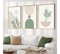 FKKJPJ 3 pièces Boho abstrait formes géométriques vert olive marron minimaliste affiche toile peinture mur art impression photo salon décor 40x60 cm (16x24in) x3 sans cadre