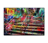 FKKJPJ Graffiti escaliers Banksy Street Art affiche impression énorme toile peinture chambre mur Art décor à la maison Graf sur décoration de salon 32x48in-80x120 cm avec cadre