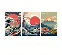 FKKJPJ Vintage japonais Nature paysage mur Art affiche imprime paysage toile peinture photo pour salon décor à la maison 40x60 cm (16x24in) x3 avec cadre