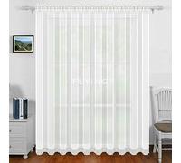 FKL DESIGN Home Deco LB-184 Rideau de fenêtre en Voile avec Bande de Zirconium Scintillante - Rideau prêt à l'emploi - Ruban fronceur - Long - Moderne - Blanc - 250 x 400 cm