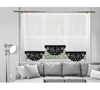 FKL DESIGN Home Deco Magnifique Rideau de Balcon prêt à l'emploi en Voilage Blanc Noir Court Long AG47 (Motif 3, 60 x 150 cm)
