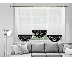 FKL DESIGN Home Deco Magnifique Rideau de Balcon prêt à l'emploi en Voilage Blanc Noir Court Long AG47 (Motif 3, 60 x 150 cm)