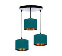 FKL DESIGN Home Deco Plafonnier Turquoise Lampe Lampe en velours Vintage Moderne E27 Lampe de designer 3-flamme N230-ER3 (Turquoise)