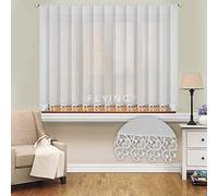 FKL LB-20 Joli rideau court et moderne en voilage avec galon fronceur guipure Blanc 155 x 400 cm