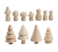 fkngcp 40 pièces/Ensemble d'arbres de noël en Bois, Arbres en Bois inachevés, piquets de Personnes et Champignons, Artisanat noël à Peindre pour décoration Table, Petit Arbre