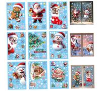 fkngcp Autocollants de fenêtre de Noël, 9 Feuilles d'autocollants fenêtre Bonhomme Neige, père Noël, Renne, Flocons Neige statiques Non adhésifs pour décalcomanies fête à