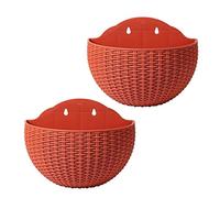 fkngcp Jardinières murales 2pcs jardinières suspendues 8.3 * 6, 5 * 3, 7 Pouces Imitation extérieure rotin clôture en Plastique Semi-Cercle Suspendue