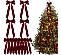 fkngcp Lot de 12 nœuds de Noël préformés élégants en Velours pour Arbre Noël, Couronne, Guirlande, Swag, escalier, cheminée, Ornements Bordeaux