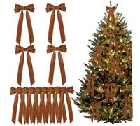 fkngcp Lot de 12 nœuds de Noël préformés élégants en Velours pour Arbre Noël, Couronne, Guirlande, Swag, escalier, cheminée, Ornements Kaki