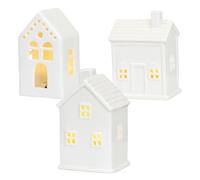 fkngcp Lot de 3 Maisons de Village Noël Lumineuses en céramique pour centres Table Noël, décoration d'intérieur, Ensembles Ville