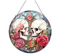 fkngcp Pendre de fenêtre du crâne, Rose Skull Glass Window Proche, en Verre Acrylique Suspendu Suncatchers, décoration tachée pour Le Bureau de décoration du Bureau à domicile11