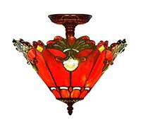 FKTHYO Plafonnier style Tiffany de 30 cm avec vitrail rouge, lampe semi-encastrée, décoration victorienne en métal réglable pour chambre, cuisine, salle à manger, salon et couloir.