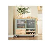 FKW114-GR Îlot Central de Cuisine Buffet avec Plateau en Bois d'Hévéa,