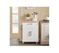 SoBuy FKW119-WN Desserte de Cuisine à roulettes avec Plan de Travail en Bois d'hévéa Blanc