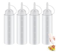 FKWKUW 4 Pcs Bouteille À Condiments,230Ml Transparent Presser Les Bouteilles, Flacon Souple En Plastique Pour La Peinture, La Cuisson, Le Ketchup, L'Huile D'Olive - Sans Bpa