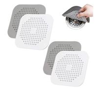 FKWKUW 4 Pcs Protection De Drain De Silicone, Filtre Evier avec Ventouse, Filtre De Couverture De Drain De Baignoire, Filtre D'Évier De Cuisine Et Salle De Bain Anti-Colmatage (Gris, Blanche
