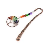FKWKUW Marque Page Vintage En Métal, Marque Page Arbre De Vie 7 Marque Page En Cristal Chakra Pierre De Guérison Marque Page Vintage Marque Page En Métal Cuivre (Arc En Ciel)