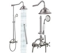 FKXSXAZ Ensemble de robinetterie de Douche Moderne en Nickel brossé avec pommeau de Douche Effet Pluie de 20 cm, poignée en Croix et Double Fonction. Comprend Une rallonge de 30 cm.