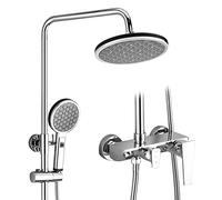 FKXSXAZ Pommeau de Douche combiné Haute Pression Effet Pluie/douchette à Main avec Bras d'extension, Support Anti-Fuite réglable à 3 Jets, chromé