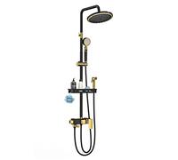 FKXSXAZ Pommeau de Douche Effet Pluie de 20 cm avec douchette à Main et Robinet Haute Pression, Flexible de 152 cm, pommeau de Douche en Laiton, Hauteur et Angle réglables, Noir