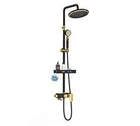 FKXSXAZ Pommeau de Douche Effet Pluie de 20 cm avec douchette à Main et Robinet Haute Pression, Flexible de 152 cm, pommeau de Douche en Laiton, Hauteur et Angle réglables, Noir