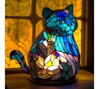 FkYstrix Retro Stained Resin Animal Table Lamp,Animal Table Lamp Series Bedside Lamp Small Night Light Decorative, Cat