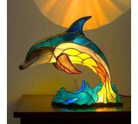 FkYstrix Vintage Résine teintée Animaux Lampe de Table,Animaux Série Lampe de Table Lampe de Chevet Petit Lumières de Nuit Décoratif, Dolphin