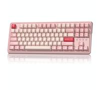 FL ESPORTS Clavier de jeu sans fil, 3 modes, échange à chaud mécanique, 87 touches RVB avec interrupteur linéaire pré-lubrifié pour PC/tablette/PS/Xbox (rose)