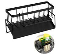 FL HUA Organisateur D'évier, Porte Eponge Evier Noir avec Bac D'écoulement et Porte-Serviettes Amovible, Range Eponge Evier INOX pour Cuisine, Salle de Bain, Buanderie, Garde-Manger