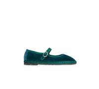 FLABELUS Antonia Mary Jane Velvet Couleur is Black Combined with Black Piping., Vert, 36 EU