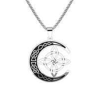 flachic Collier en forme de croissant de lune avec nœud de sorcière celtique, bijou unisexe en acier inoxydable, One Size, Pas de gemme