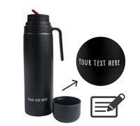 Flacon à maté Gaucho Bruno - Bouteille isotherme avec bec verseur de précision, poignée et couvercle à vis, pour boissons chaudes et froides, en acier inoxydable avec revêtement noir - Personnalisable