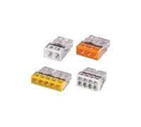 Flacon de 100 mini bornes de connexion automatique 2, 3, 5 et 8 fils S2273 | Boîtier transparent PUSH WIRE pour fils de 0,5 à 2,5 mm², connecteur rapide avec codes couleur, protection 4 kV