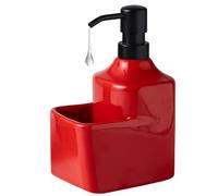 flacon de savon pour les mains Distributeur de savon en céramique avec porte-éponge 2 1 et seau rangement 473 ml for cuisine salle bain Distributeur à pompe(Red)