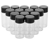 Flacon d'echantillon, en verre transparent - Avec capuchon noir a viser, en plastique