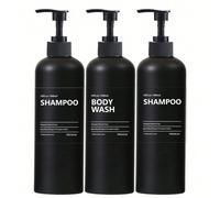 Flacon distributeur de 500 ml noir mat pour salle de bain avec étiquettes autocollantes, distributeur de shampoing et d'après-shampoing - flacon pompe rechargeable pour savon à vaisselle, rangement de