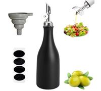 Flacon Distributeur D'huile D'olive en Céramique Opaque, 300 ML Bouteille Distributrice D'Huile D'Olive en Porcelaine avec Étiquette pour le Stockage D'huile, Vinaigre pour Réduire L'oxydation (Noir)
