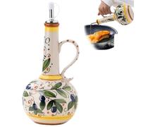 Flacon distributeur d'huile d'olive italien en céramique peint à la main, en grès décoratif pour la cuisine avec bec verseur en acier inoxydable (1 pièce)