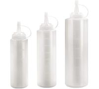 FLACON DOSEUR PLASTIQUE SOUPLE - PLASTIQUE TRANSLUCIDE GRADUE AVEC BOUCHON - CONTENANCE 0,250 L - PASSE AU LAVE-VAISSELLE