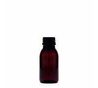 Flacon médical PET de 60 ml, brun, plastique, ouverture : PP 28