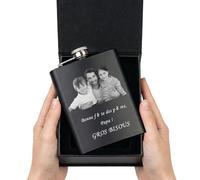 Flacon personnalisé 8oz acier inoxydable pour homme, Flasque de poche avec photo & texte gravé, Cadeau pour papa mari témoin, anniversaire mariage Noël fête des pères (Image personnalisée)